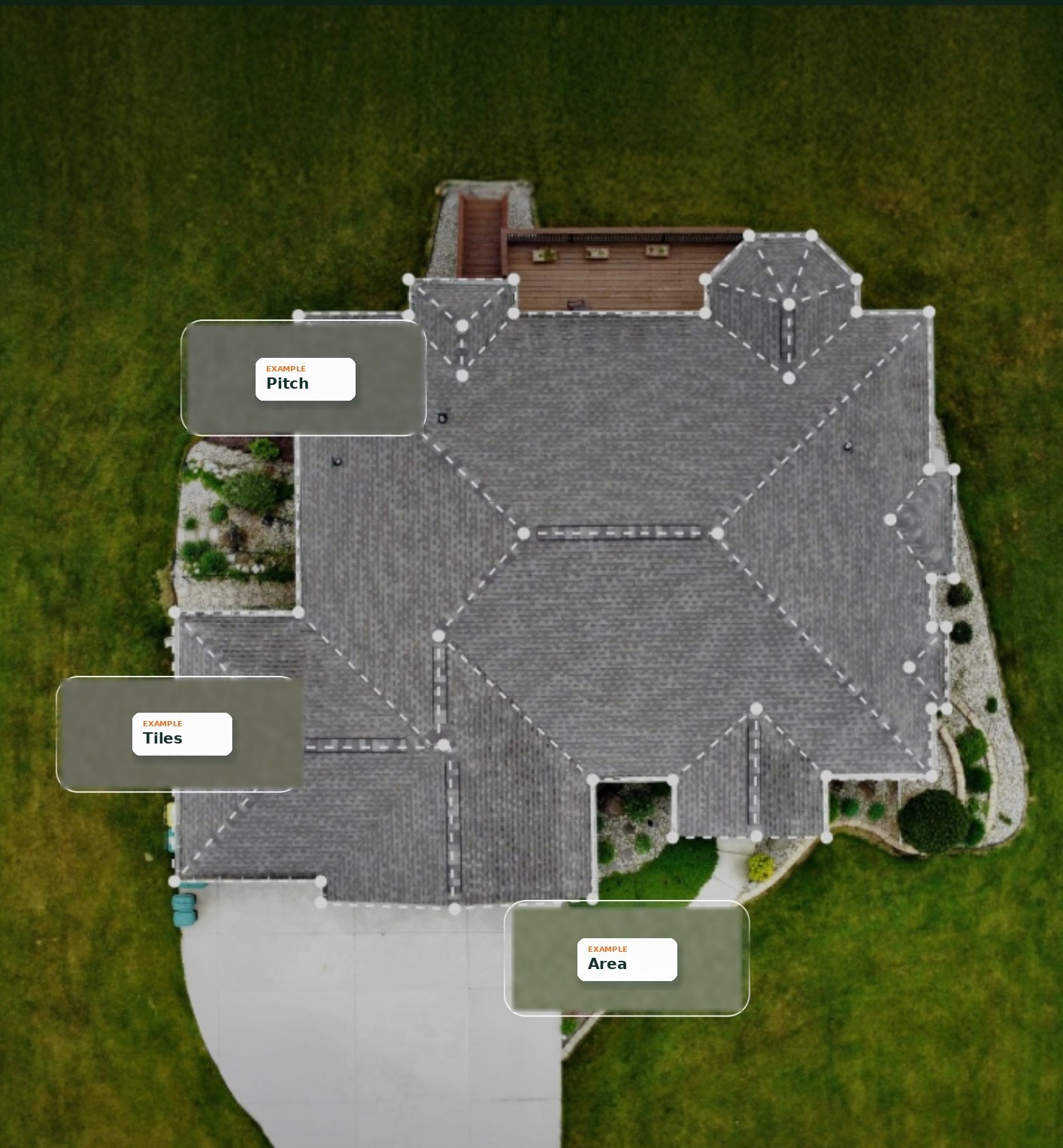 Example of a roof being read — pitch, tiles and area marked as example only